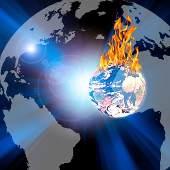 Symbolic composition. Burning Planet Earth.