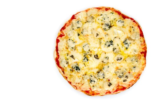 Pizza quattro formaggi with mozarella on white background