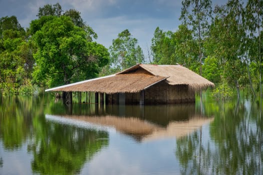 residential building in thailand flooded by extreme rainy weather