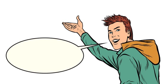 young man presents. Pop art retro vector illustration kitsch vintage