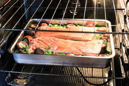 A pork belly braising in the oven.
