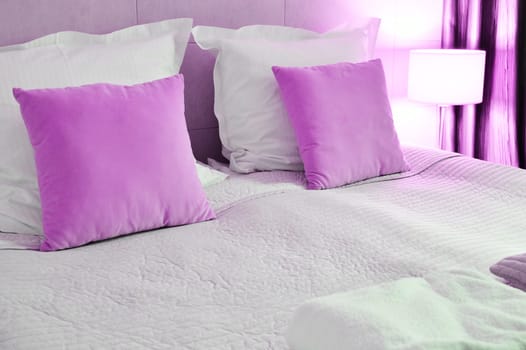 Double bed in hotel room. Accommodation