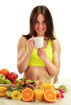Young woman having breakfast. Balanced diet.