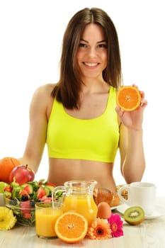 Young woman having breakfast. Balanced diet.