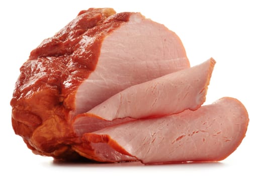 Piece of fresh ham isolated on white background