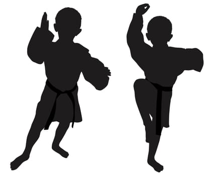 Silhouettes of two boys who play karate