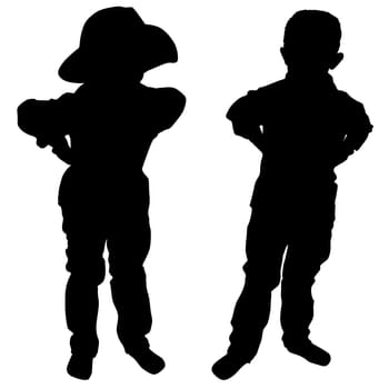 Silhouettes of two little boys with hat