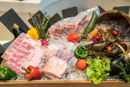 Fresh surf and turf prepare in kitchen