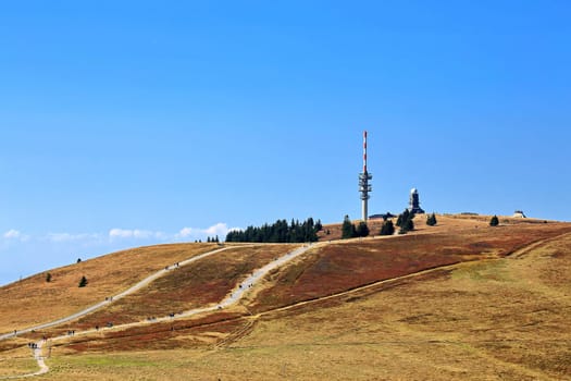 Feldberg Black Forest / Germany - 09 22 2018: Feldberg is a mountain peak in the Black Forest with TV tower.