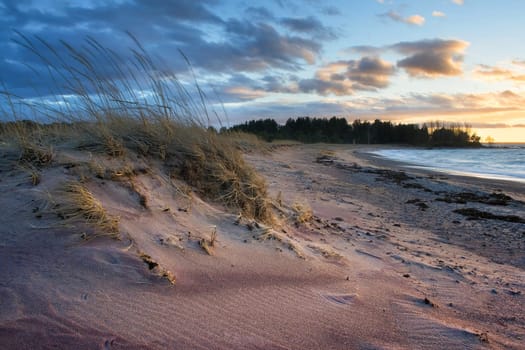 Cold windy evening at a seacoast with beautiful clouds