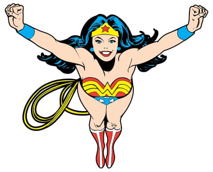 wonder woman red yellow fling superhero illustration