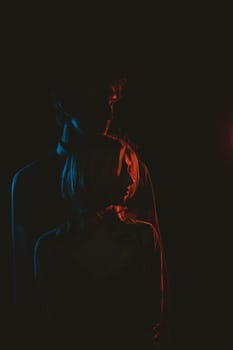 Young beautiful couple silhouette in Black and White