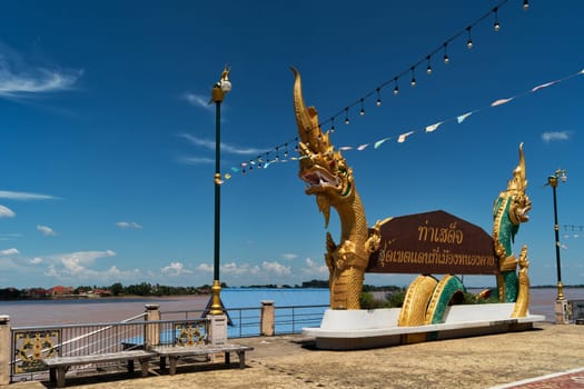 Dragon Statue At Nong Khai In Thailand, travel destinations at mekong river