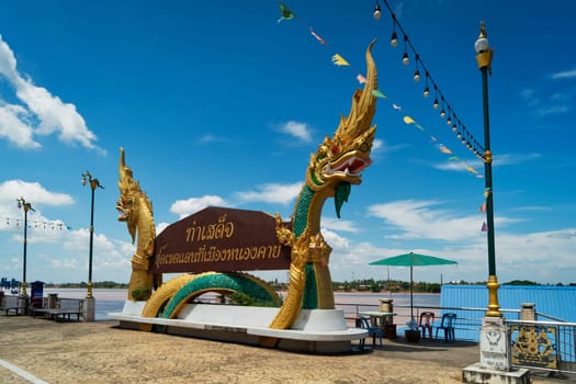 Dragon Statue At Nong Khai In Thailand, travel destinations at mekong river