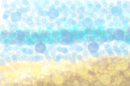 Abstract blurred blue pastel background texture with blue and yellow bokeh circles.
