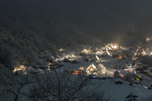 Winter Landscape of Shirakawago light-up with Snowfall Gifu Chubu Japan