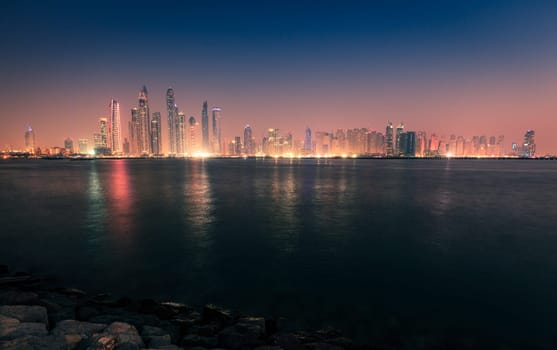 Nighttime view of Dubai Marina skyline in 2016