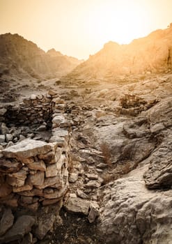 Ruins of an ancient village in the mountains of Ras Al Khaimah, UAE