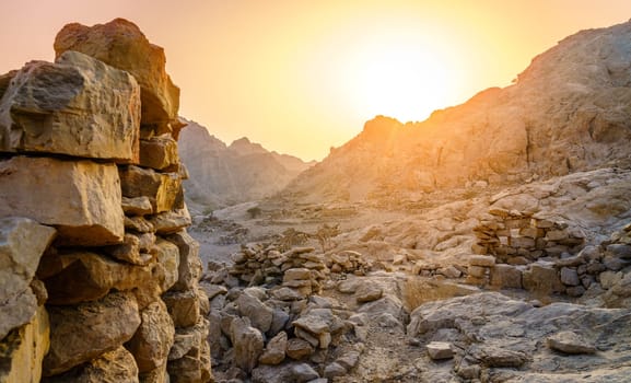 Ruins of an ancient village in the mountains of Ras Al Khaimah, UAE