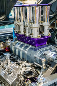 Engine compartment of a muscle American car