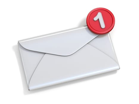New email message notification over blank envelope 3D rendering illustration isolated on white background