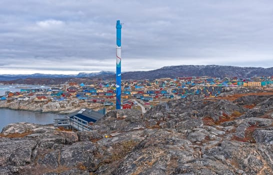 View of an Arctic City of Ilulissat, Greenland From the Hills Above