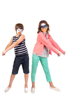 Children with animal face-paint isolated in white