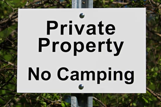 Private Property No Camping Sign.