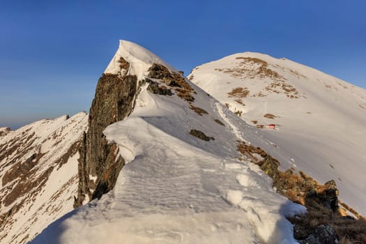 landscape mountain in winter. Fagaras Mountains, Romania