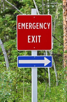 A emergency exit sign with an arrow indicating the direction.