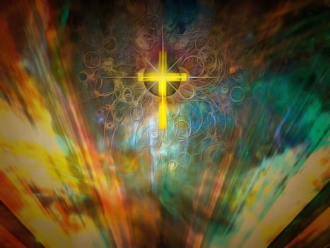 Faith in God. Christian cross in colorful rays of light