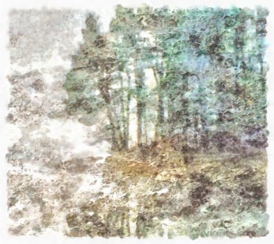 Impressionism modern. Forest in muted colors.