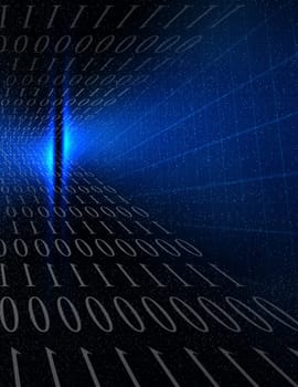 Binary code in endless space. Dark blue colors