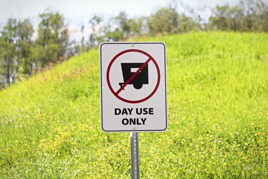 A day use only, no camping sign.