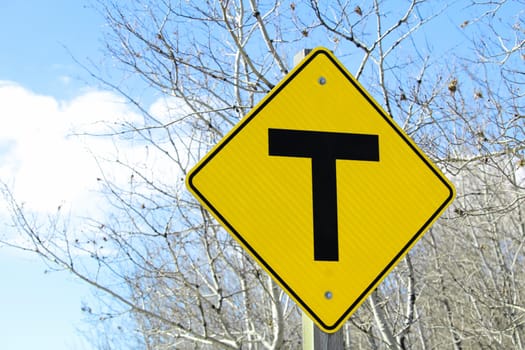 T crossing road sign