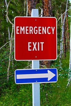 Am angled view of an emergency exit sign.
