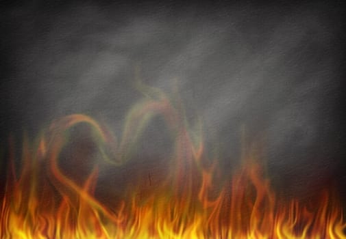 Flames in shapes of heart. Love and passion