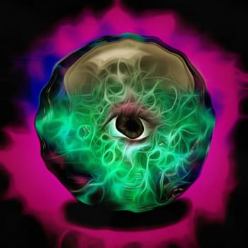 Prophet's Crystal ball with Eye. 3D rendering.
