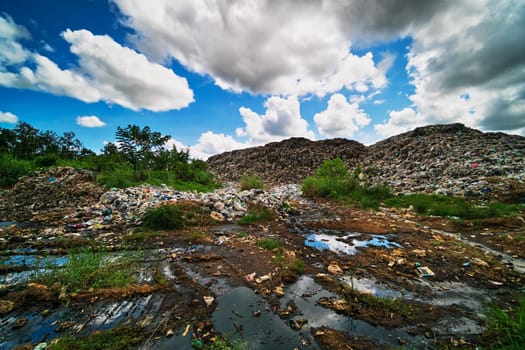landscape with natural disaster in the nature and clouds