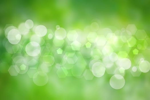 Abstract green light and white summer bokeh background. Blurred bright light.