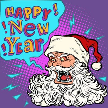 Bad Santa happy new year. Pop art retro vector illustration kitsch vintage
