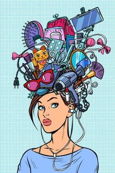 Thoughts modern woman concept. Pop art retro vector illustration kitsch vintage