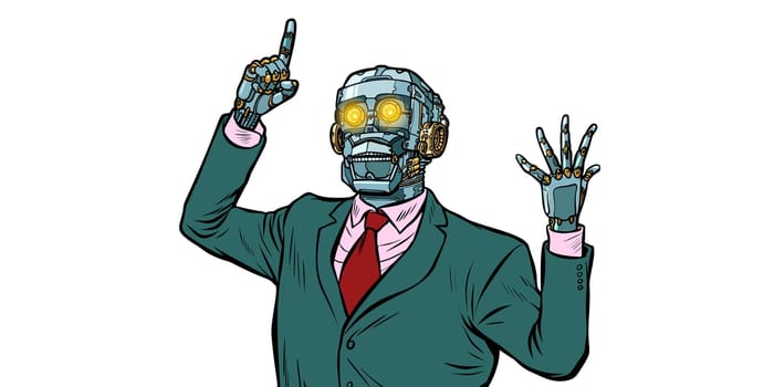 emotional speaker robot, dictatorship of gadgets. isolate on white background. Pop art retro vector illustration