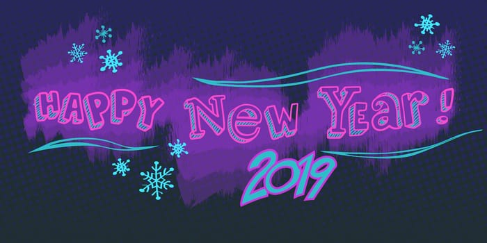 Happy new year 2019 background. Pop art retro vector illustration kitsch vintage