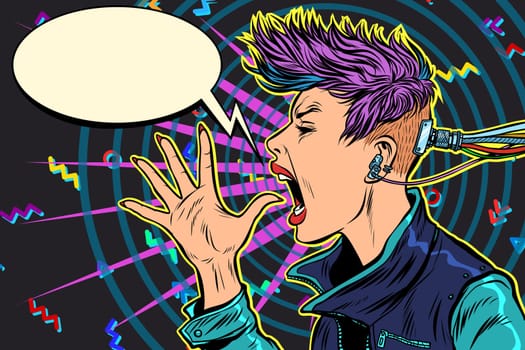 cyberpunk 80s girl woman Pop art retro vector illustration kitsch vintage