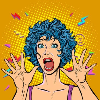 woman panic, fear, surprise gesture. Pop art retro vector illustration. Girls 80s