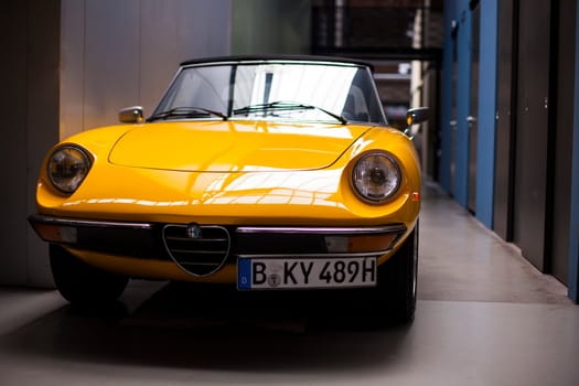 BERLIN, GERMANY - JUNE 28, 2018: alfa romeo milano. Close-up of front part classic vintage car. Germany Exhibition