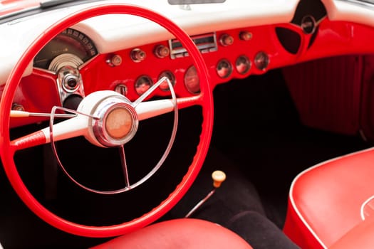 Interior of the classic retro vehicle  antique vintage collection car