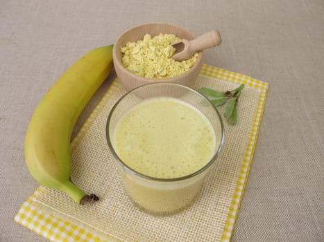 Yellow, vegan shake with lupin flour and banana