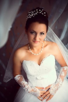 Happy Bride looking in window